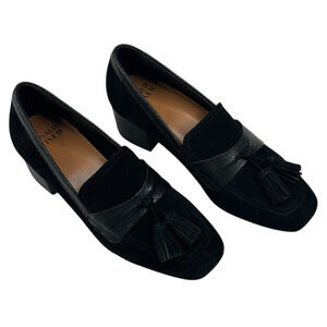 Donald Pliner Kressida Womens Black Suede Heeled Loafer Size 7 Tasseled New $238